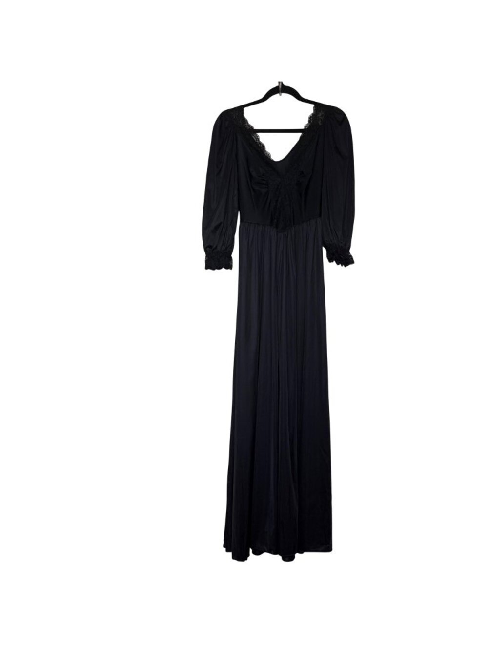 VTG Lady Cameo Black Sheer Long Nightgown Made in the USA Sz M NEW